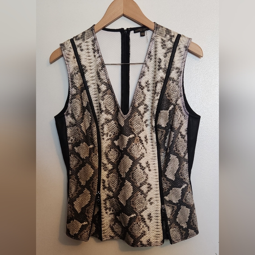 Alberto Makali Black and Cream Snakeskin Tank Top
